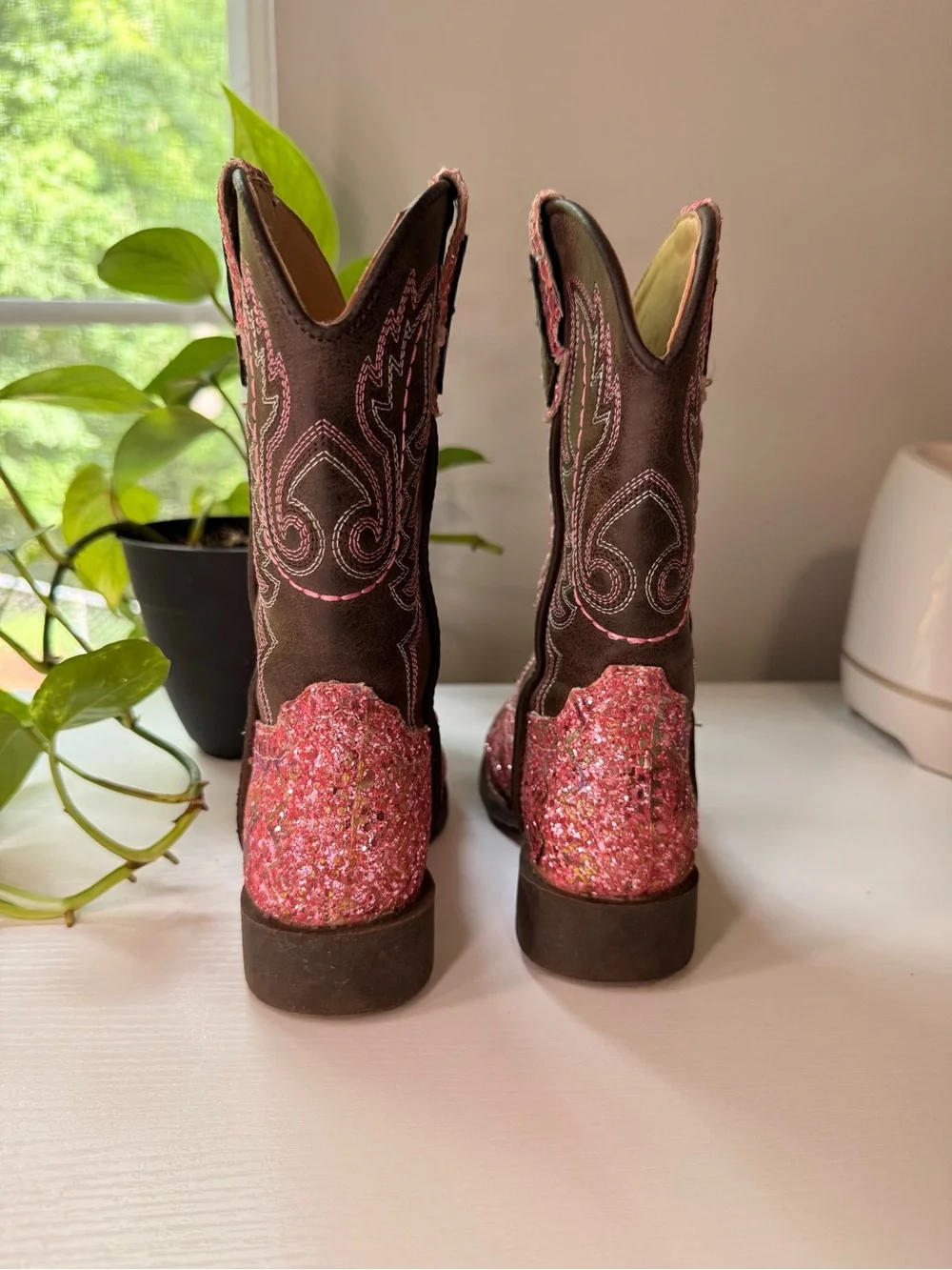 Roper Toddler Pink Glitter Aztec Square Toe Boot